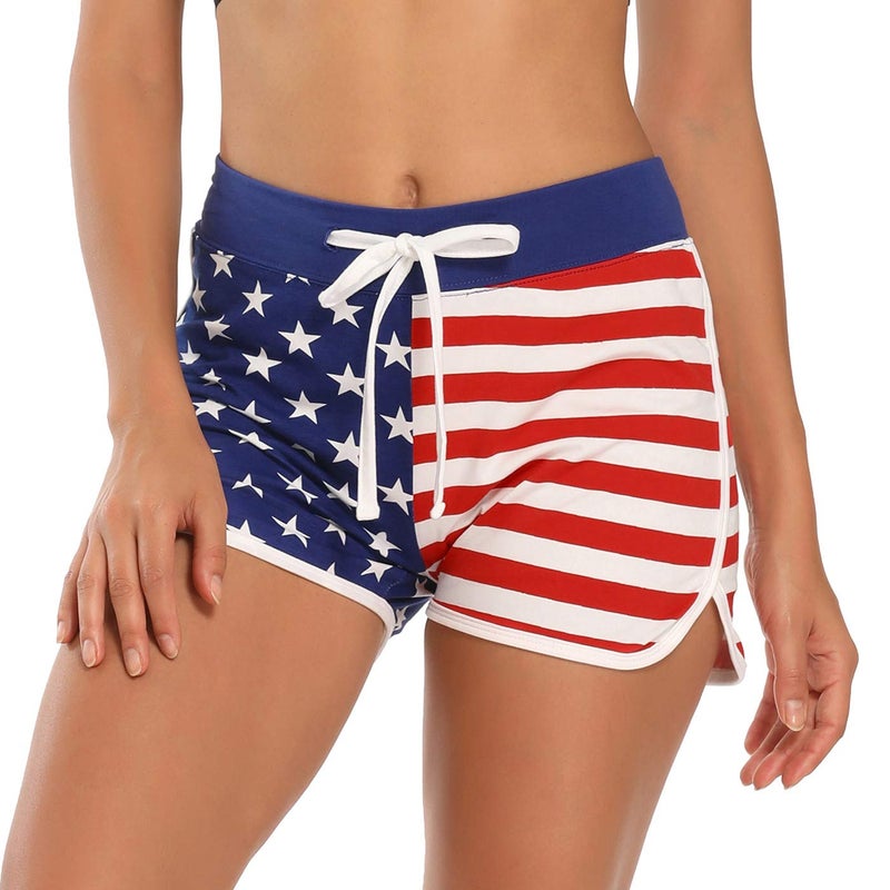 HDE Women's Retro Fashion Dolphin Running Workout Shorts US Flag - S - Image 3